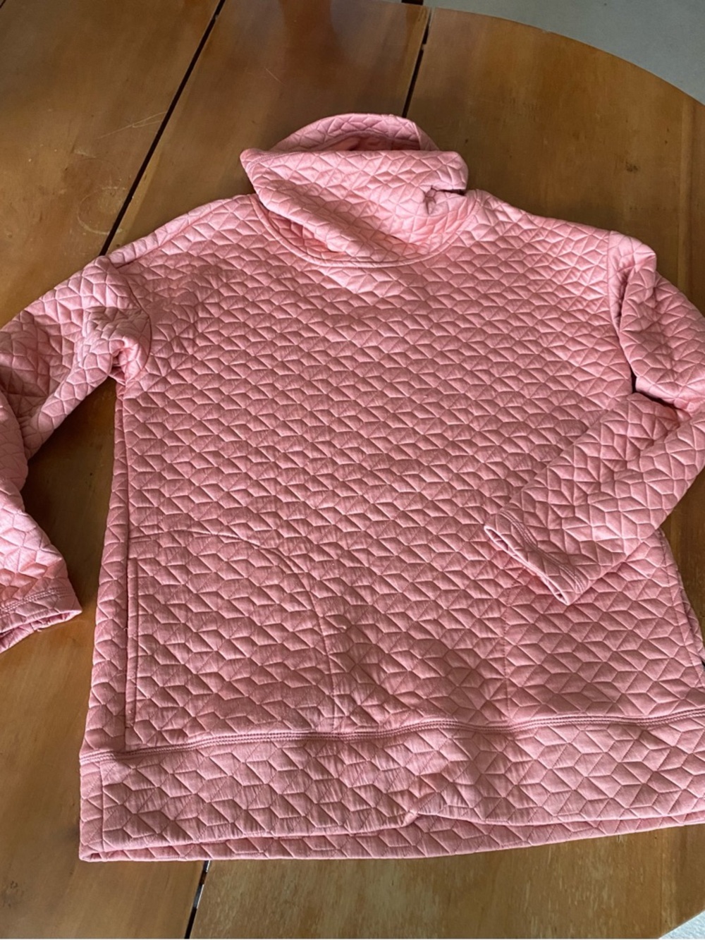 Quilted Dusty Rose Pink Turtleneck Long Pullover Sweater Pockets Casual Gorpcore